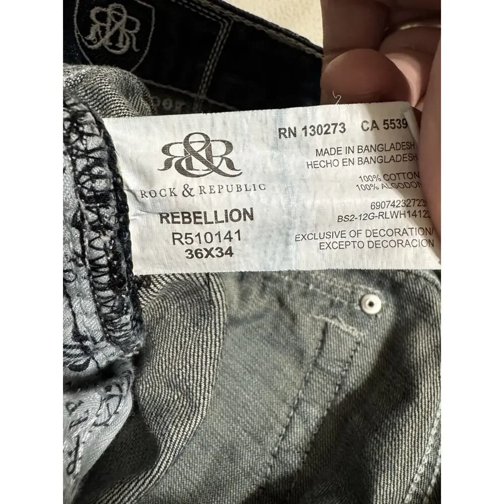 Rock and Republic Jeans Men's Size 36x34 Straight Leg Dark Wash Rebellion R5101